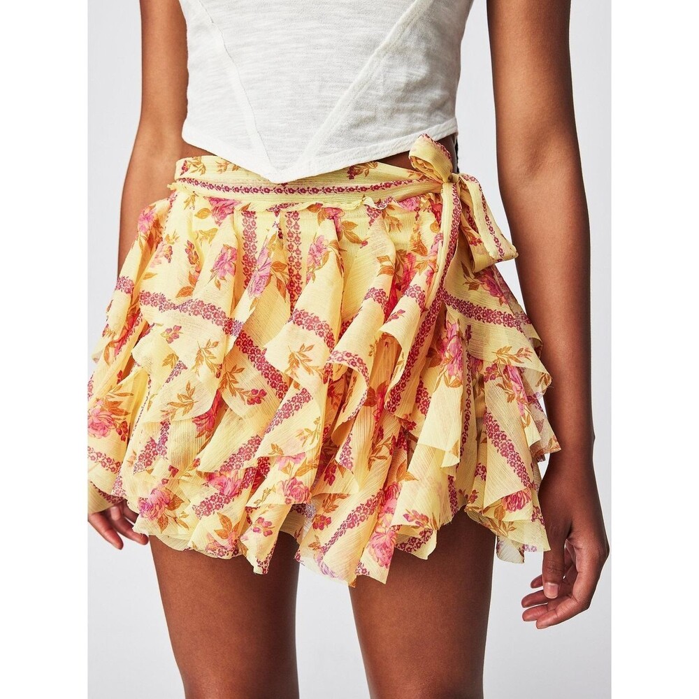 Free People Bali Made You Look Mini Skirt Vintage Floral Print Tiered S 283860